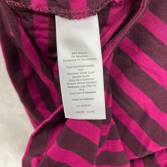 Talbots Shirt Womens Medium Pink Stripe Bow Tie Short Sleeve Pullover Stretch - Picture 9 of 9